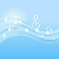 Abstract Blue Wave Background With Music Notes And Lights Effect. vector