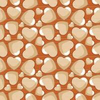 Seamless Heart Pattern On Orange Wooden Texture Background. vector