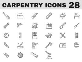 28 Carpentry Line Art Icon in Flat Style. vector