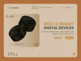 Best Smart Digital Devices Based Landing Page With 3D Mini Speaker. vector