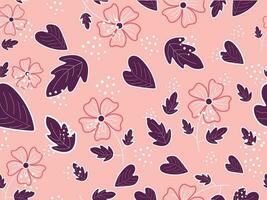 Seamless Flowers With Leaves Decorated On Light Pink Background. vector