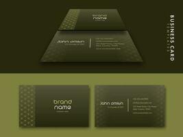 Business Card Template Set With Double-Sides Presentation In Green Color. vector