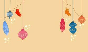 Pastel Orange Background Decorated With Doodle Baubles, Socks Hang And Copy Space. vector