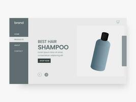 Hair Shampoo Landing Page Design With 3D Product Bottle In Gray Color. vector