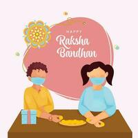 Indian Brother And Sister Wearing Medical Mask On The Occasion Of Happy Raksha Bandhan Festival. vector