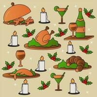 Christmas Theme Food Collection On Beige Background. vector