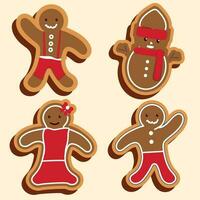 Cartoon Gingerbread Sweet Collection On Beige Background. vector