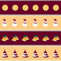 Maroon And Yellow Background Decorated With Christmas Tree, Snowman, Jingle Bells And Baubles Illustration. vector