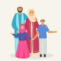 Happiness Muslim Family Character On White Background. vector