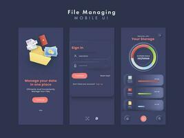 File Managing Or Data Manage Mobile UI Kits On Blue Background For Advertising. vector