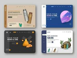 Landing Page Design Set Of Natural Product, Save Money And Time. vector