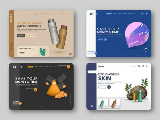 Landing Page Design Set Of Natural Product, Save Money And Time.