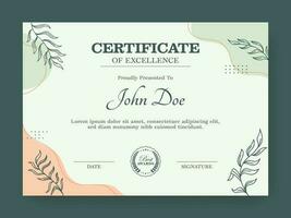 Editable Certificate Of Excellence Template Design. vector