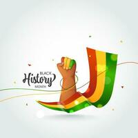 Black History Month Concept With Hand Fist Up And Bokeh Effect Tricolor Ribbon On White Background. vector