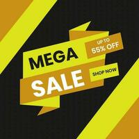 For Mega Sale Poster Design In Black And Yellow Color. vector