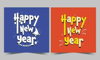 Happy New Year Greeting Card Or Post Design In Blue And Red Color Options. vector