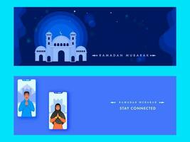 Ramadan Kareem or Ramadan Mubarak Header or Banner Set. vector