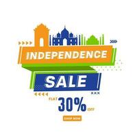 Independence Day Sale Poster Design With Discount Offer And Famous Monument On White Background. vector