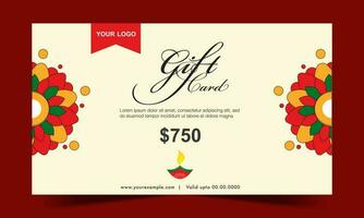 Horizontal Gift Card Template Design With Mandala Pattern In Pastel Yellow Color. vector