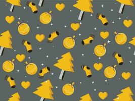 Seamless Christmas Theme Pattern Background In Yellow And Gray Color. vector