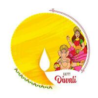 vector ilustración de señor ganesha con diosa lakshmi personaje en blanco y amarillo cepillo efecto antecedentes para contento diwali celebracion.