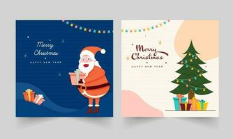 Merry Christmas And Happy New Year Greeting Card In Two Color Options. vector