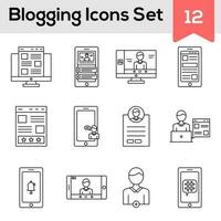 Black Line Art Set of Blogging Icon In Flat Style. vector