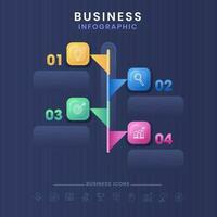 Business Infographic Timeline Template Layout With Four Color Icons On Blue Background. vector