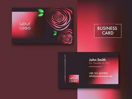 Elegant Business Card Design With Spiral Rose Flower In Front And Back View. vector