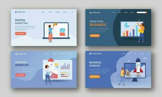 Set Of Landing Page Or Hero Banner Design For Business Growth And Startup. vector