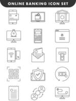 Flat Style Online Banking Icon Set In Black Line Art. vector