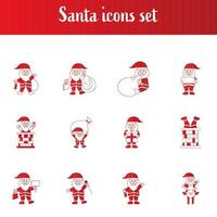 Santa Claus Icon Set In White And Red Color. vector