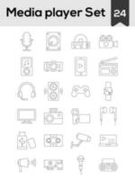 Set of Media Player Icon In Black Line Art. vector