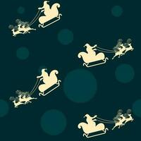 Silhouette Santa Claus Riding On Reindeer Sleigh Over Teal Circles Or Polka Background. vector