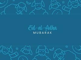 Eid-Al-Adha Mubarak Font On Blue Background Decorated With Line Art Sheep. vector