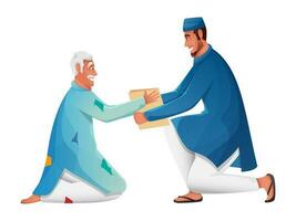 Muslim Man Giving Donation To A Beggar On White Background. vector