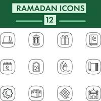 Black Line Art Set of Ramadan Icon. vector