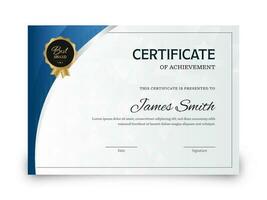 Certificate Of Achievement Award Template In Blue And Gray Color. vector