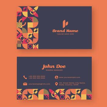 Front And Back Side Of Business Card Template Layout With Geometric Pattern. vector