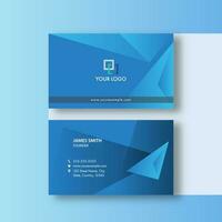 Double-Sides Business Card Design With 3D Triangle Element In Blue Color. vector