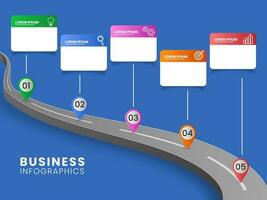 Road Map City Infographic Template With Colorful Pins On Blue Background. vector