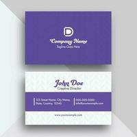 Double-Sides Of Business Card Design With Geometric Pattern In Violet And White Color. vector