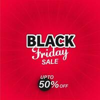 Black Friday Sale Poster Design With Discount Offer On Red Rays Background. vector