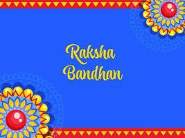 Raksha Bandhan Font With Floral Decorated On Blue And Red Background. vector