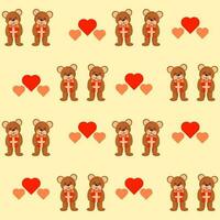 Seamless Pattern Background With Cute Teddy Bear Holding Gift Box And Hearts. vector