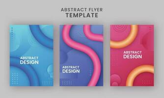 Abstract Flyer, Template Design With 3D Fluid Or Blend Wave In Three Color Options. vector