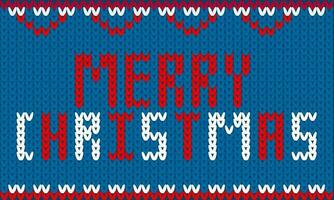 Merry Christmas Font Over Colorful Knitting Pattern Background. vector