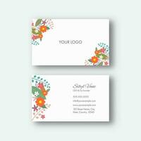 Front And Back View Of Business Or Visiting Card With Floral In White Color. vector