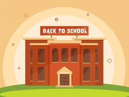 Back To School Concept With School Building On Peach Yellow And Green Background. vector