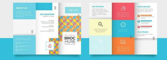 Tri-Fold Brochure Template Or Pamphlet In Front And Back View. vector